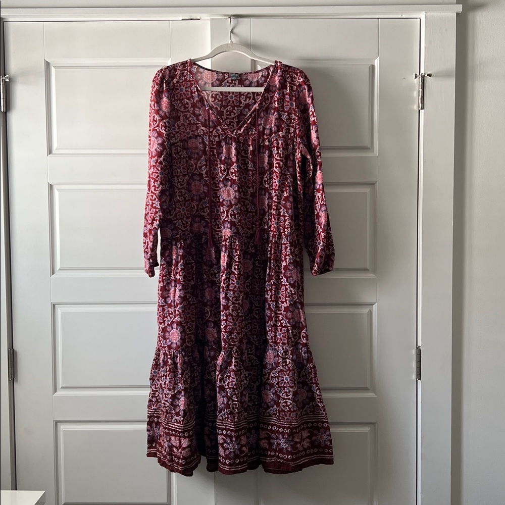 Aerie Burgundy Floral Tiered Midi Dress